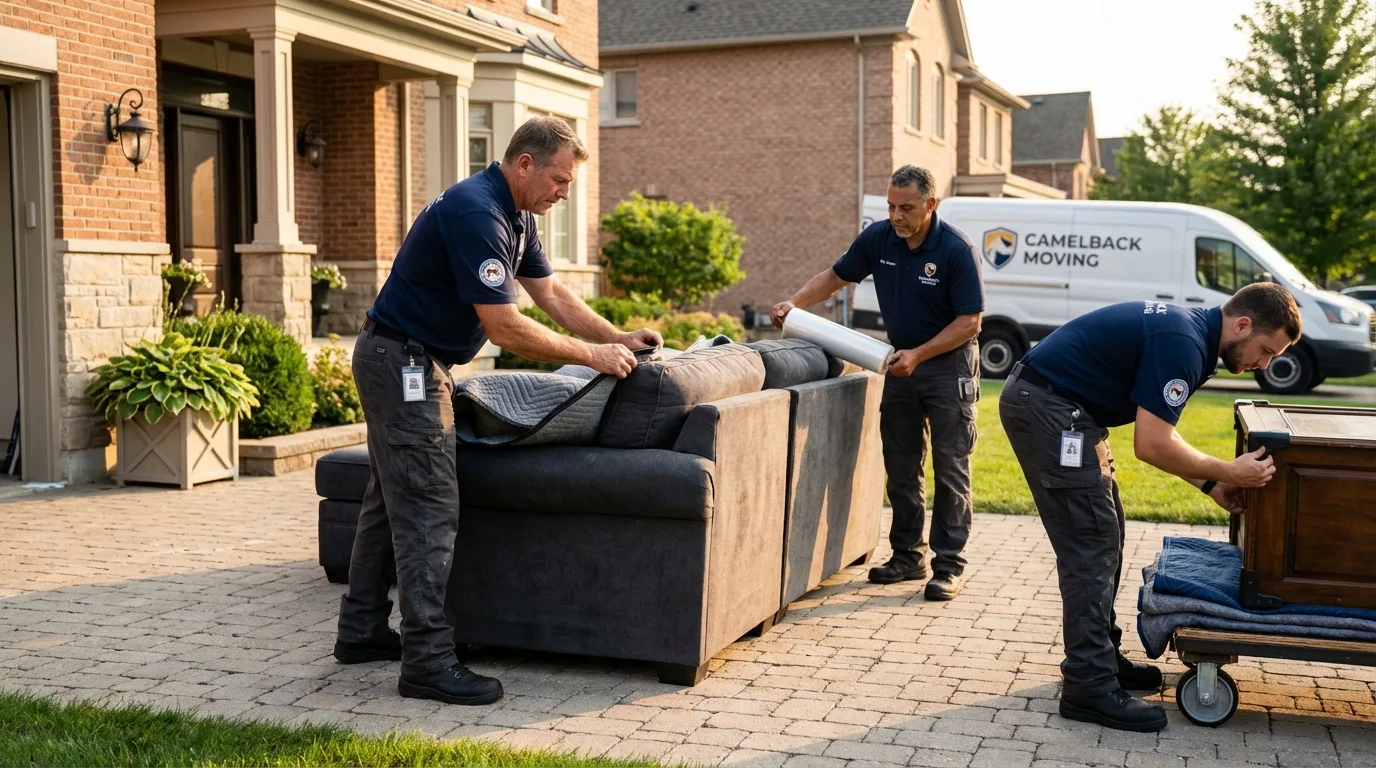 Large estate moving crew wrapping furniture in Northville, MI